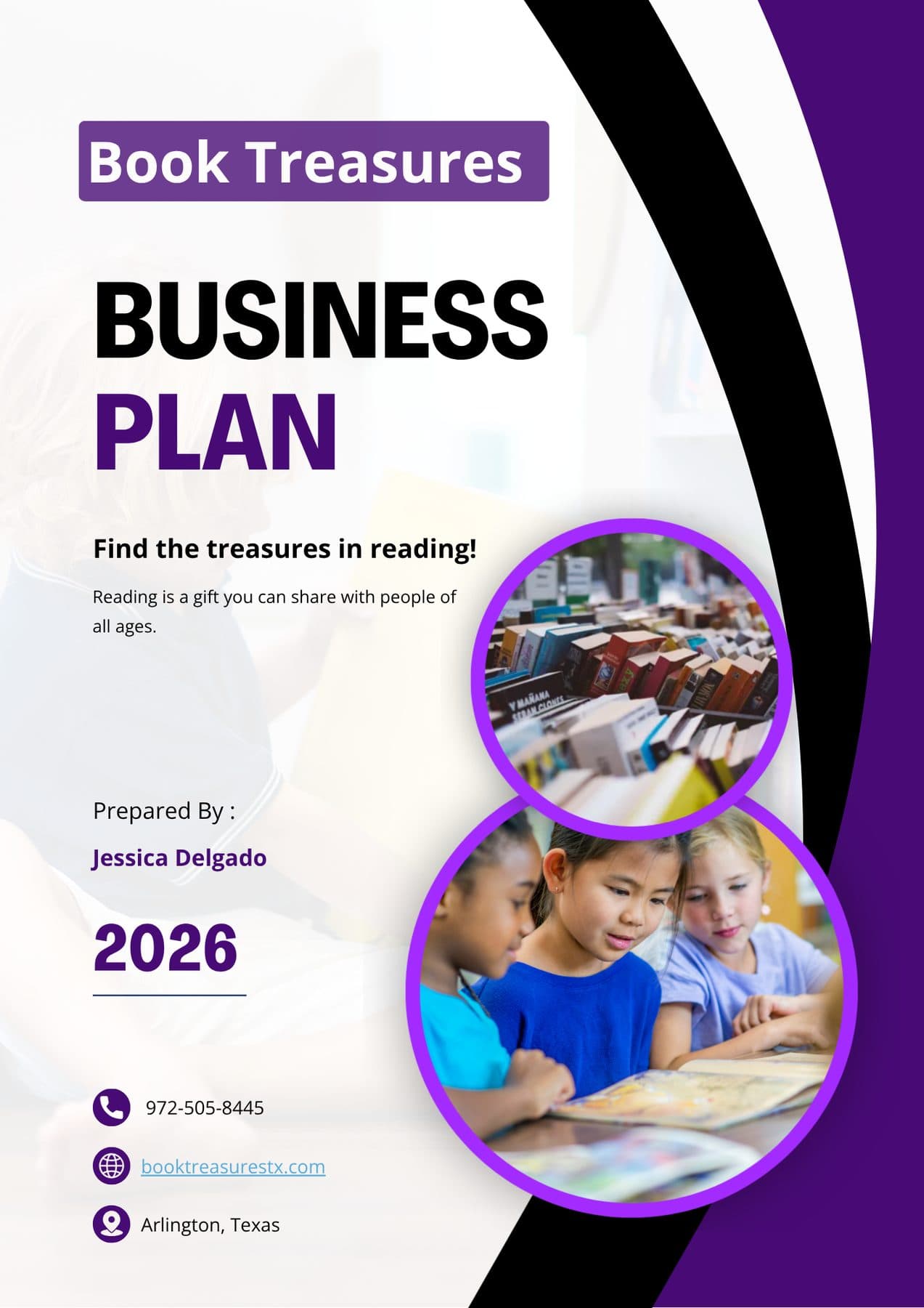 Professional cover page of the completed Book Treasures business plan.