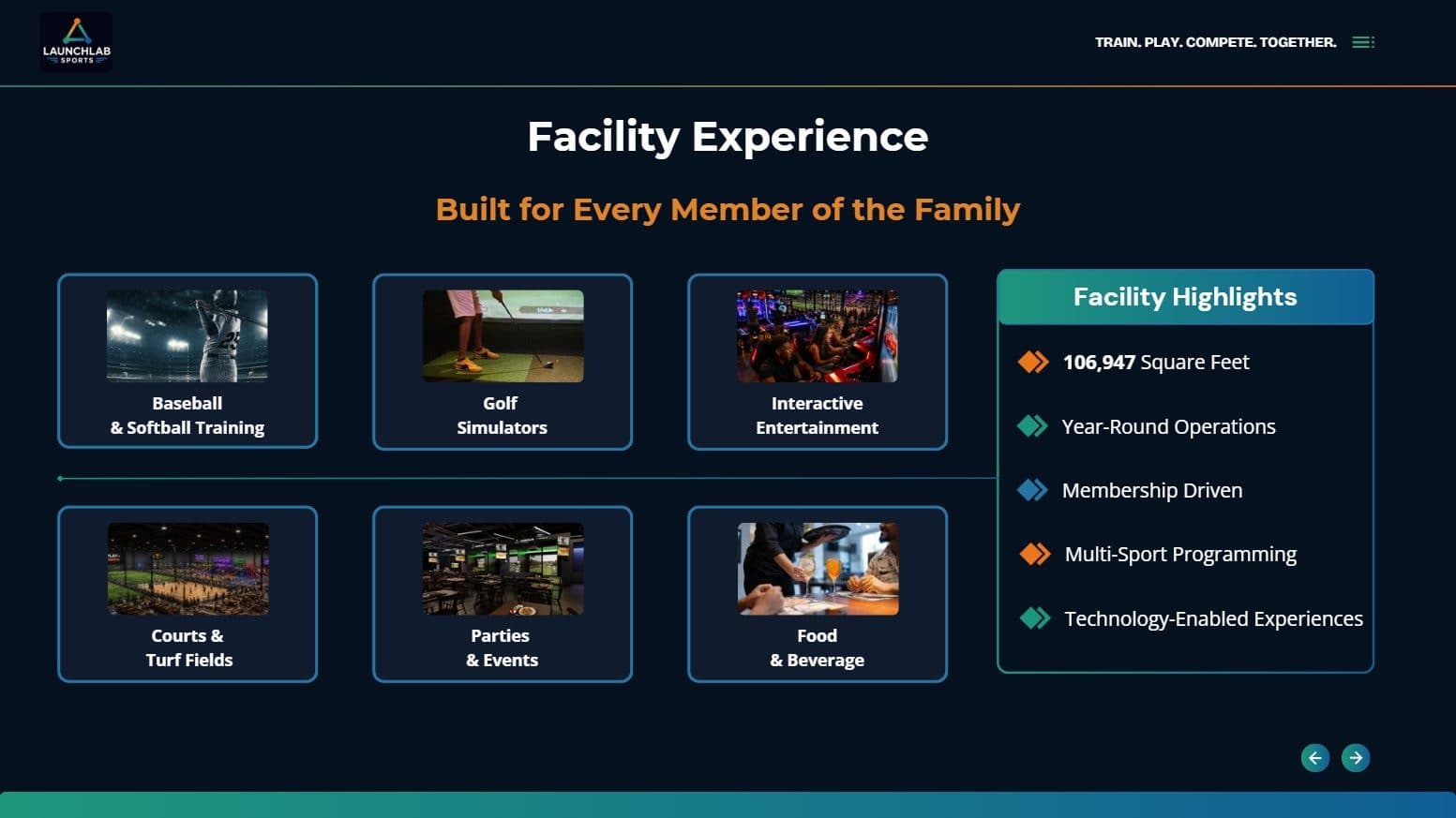 Facility experience showcasing the sports, entertainment, and hospitality destination.