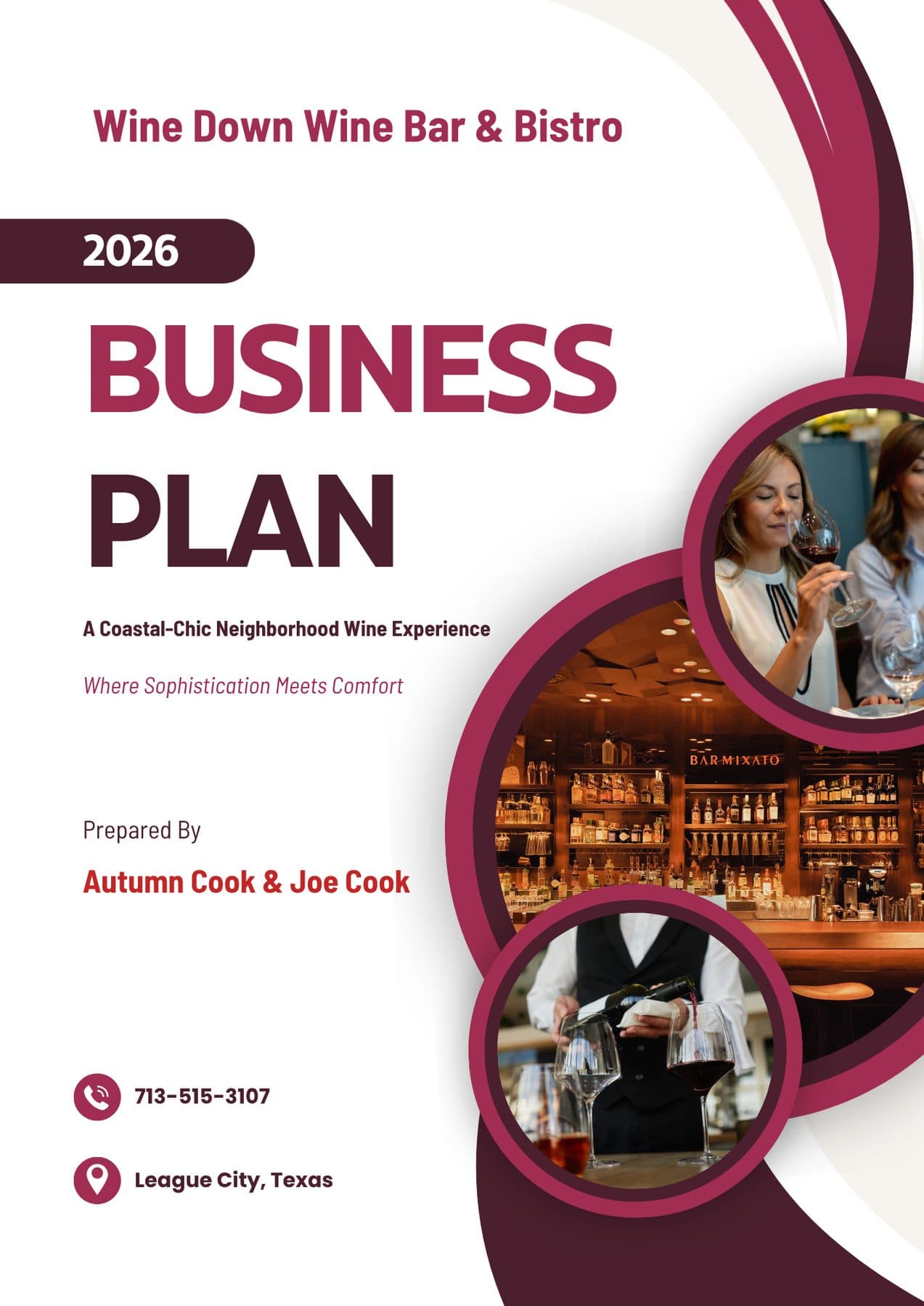 Professional cover page of the completed Wine Down Wine Bar & Bistro business plan.